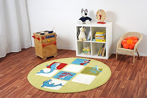 Preisvergleich Produktbild Kinderteppich Happy Friends Meereswelt Grün rund - Spielteppich versandkostenfrei schadstoffgeprüft pflegeleicht antistatisch schmutzabweisend robust strapazierfähig Kinderzimmer Spielzimmer Kinder-Motiv Kids, Größe Auswählen:120 cm rund