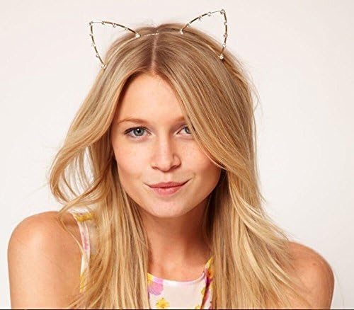 Womens Metal Rhinestone Cat Ear Headband Hairband Kitten Costume Fancy Cosplay (Gold)
