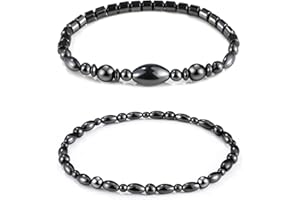 Emibele Magnetisches Fußkettchen, Hämatit Perlen Magnettherapie Fußkette mit Elastischem Seil für Damen, Anti-Schwellung & Gewichtsverlust & Angstabbau Schmuck für Frauen