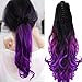22" Claw on Ombre Two Tone Synthetic Curly Wavy Ponytail Hair Extensions Natural Black to Violet Purple
