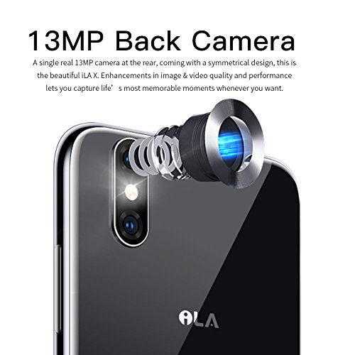 iLA X â€“ Schermo HD da 5.5 pollici (rapporto 18: 9) Smartphone Android 7.0 4 G, Bezel-less 7.95 mm Super sottile, 1.3 GHz Quad Core 3 GB + 32 GB, 5 MP + 13 MP, impronta digitale â€“ Nero