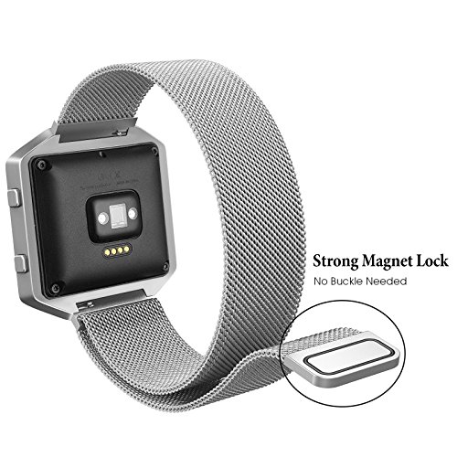 Fitbit Blaze Frame + Armband (5,9-9,4 Zoll), Swees Milanaise Edelstahl Replacement Wrist Band Strap Watchband Uhrenarmband mit Magnet-Verschluss und Metallrahmen für Fitbit Blaze Smart Fitness Watch - 6