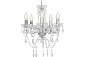 vidaXL Kronleuchter Deckenleuchte Lüster Kristall Lampe Leuchte Wohnzimmer Hängeleuchte Hängelampe Pendelleuchte Deckenlampe Silbern Rund 5xE14