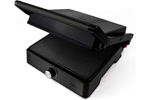 JATA JEGR1913 - Grill y Plancha de Cocina 2000 W. Parrilla Eléctrica 2 Placas Antiadherentes de 29 x 24 cm. Apertura 180º. Placa Superior Adaptable en Altura. Control Temperatura. Bandeja Recogegrasas