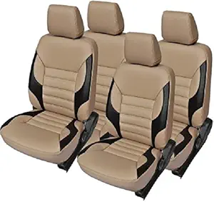Khushal Leatherite Car Seat Covers Designer Front and Back Seat Cover Set for Hyundai i10 Grand Beige/Black Magna Spots NIOS Year 2019 2020 2021
