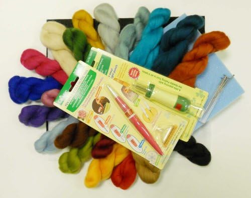 Needle Felting kit with 20 Merino Wools + Clover Pen &amp; Punch Tools &amp; spare needles (40's)