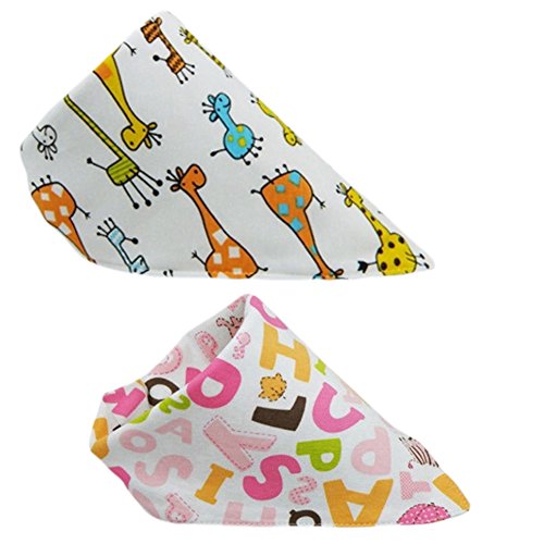 Set Of 2 Baby Cute Bandana Drool Bibs Unisex Cotton ( Giraffe & Letter )