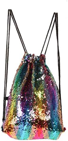 Fashion Glitter Drawstring Backpack Sequins Mermaid Sequins Magic Reversible Glitter String Bag (Colorful)