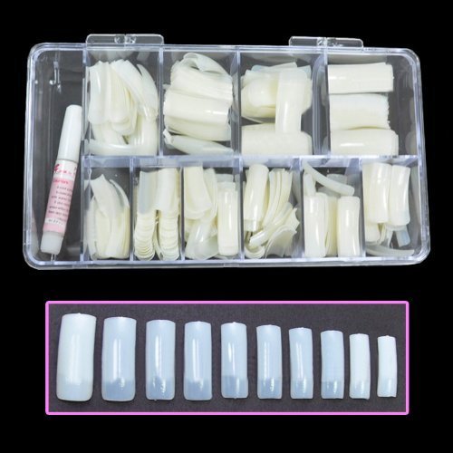 New Professional Natural Acrylic Nail Art Tips Design Decoration Nails With Tip Box & Glue (Half Tips - 500pcs)
