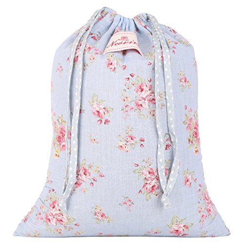neoviva Kordelzug-Aufbewahrungstaschen für Kleidung/Wäsche, Set mit 4 verschiedenen Größen, Textil, Royal Roses Blue, 40(L)x30(W)x0.1(H)CM - 2
