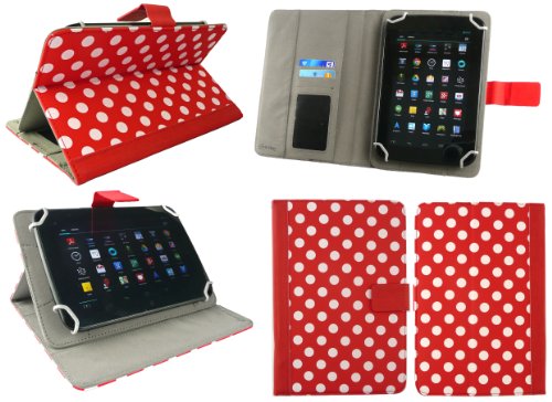 Emartbuy® Tolino Tab 8 Inch Tablet Universalbereich Tupfen Rot / Weiß Multi Winkel Folio Executive Case Cover Wallet Hülle Schutzhülle mit Kartensteckplätze + Rot 2 in 1 Eingabestift - 2
