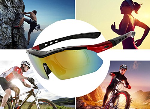 Radbrille Polarisiert Sportbrille QHUI UV400 Outdoor Biegbaren Nasenbügel mit 5 Wechselbare Linsen für Skilaufen Golf Radfahren Laufen Angeln Baseball - 7