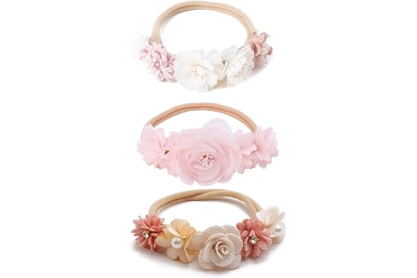 SJBAUTYO 3 Pièces Bébé Fille Bandeaux,Fleur Élastique Bande De Cheveux Accessoires,Idéal pour une utilisation quotidienne ou pour la photographie