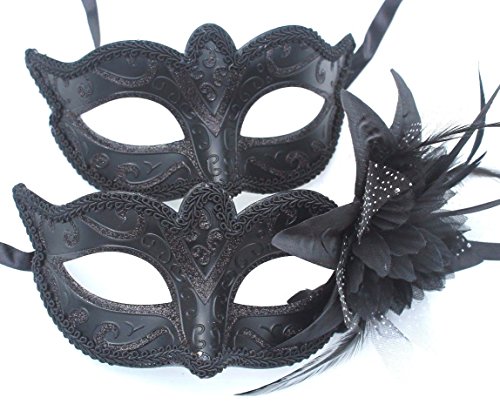 Sein und ihrs Zwei Schwarz venezianische Maskerade Partei Karneval Masken - 2