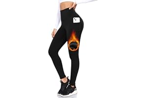 BLONGW Fleece Lined Leggings Women Ladies High Waist Thermal Leggings with Pockets Winter Warm Fur Lined Leggings Tights