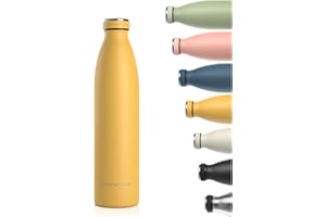 LARS NYSØM Botella de Acero Inoxidable | Botella aislada 1l | Cantimplora de 1 litro a prueba de fugas para deportes, bicicleta, perro (Mustard Yellow, 1000ml)