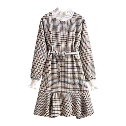 AG&T Femmes Plaids Manches Longues Ceinturée Mini Une Robe Chemise Ligne