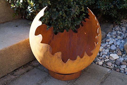 Edelrost Deko/Feuerkugel Risse mit Standring Gartendekoration Metall - 3