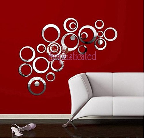 Moderne Kreis Spiegel 3D Spiegel Wandtattoo Wanddeko Wanddekoration Zimmer Aufkleber Spiegeleffekt mit Wischtuch aus Mikrofaser (rund, silber) - 9
