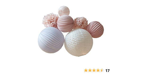 Sous Le Lampion Kit De Lampions Louise 7 Lampions Lanternes Et Pompons De Qualite Superieure Rose Pastel Et Blanc Avec Kit D Accroche Decoration De Chambre D Enfant De Fete Et Mariage