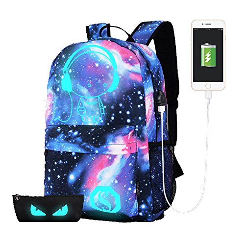 Ivystore Sternenhimmel Noctilucence Casual Unisex Schule Umh  ngetasche wasserdicht Laptop Rucksack mit USB-Ladeanschluss Rucksack mit 1   frei Federm