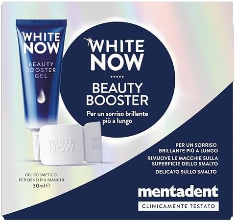 Mentadent White Now Beauty Booster, Kit Gel Cosmetico Sbiancante Denti con Ossigeno Attivo, Rimuove Macchie dalla Superficie dello Smalto, Uso Quotidiano per un Sorriso più Luminoso, 30 ml, 1 pezzo