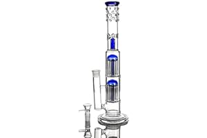 RORA Bong en verre double dôme d'arbre 18 mm avec percolateur fait à la main 40,6 cm de haut (bleu)
