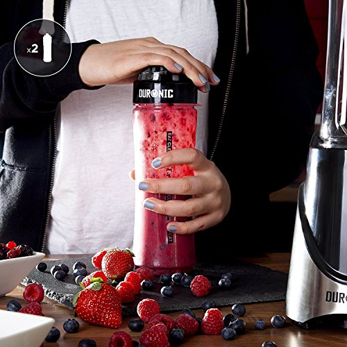 Duronic BL3 /SS Mix & Go Sportmixer für Smoothies, Proteinshakes und Sportgetränke – 300W Mini-Mixer – inklusive 2 x 600ml BPA-freien Flaschen – in schwarz - 6