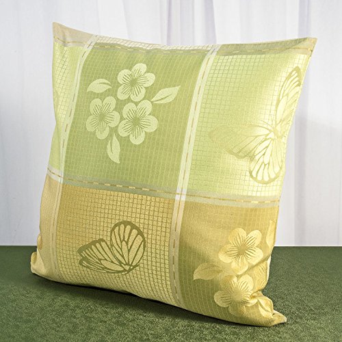 Zauberhafter Tischläufer „BLUMEN UND SCHMETTERLINGE“ in lindgrün / grün / beige – wundervolles Jacquardgewebe mit eingewebten Karos – Läufer 40×140 cm – Markenqualität – stilvoll und elegant – mit LOTUS – EFFEKT – FLECKSCHUTZ – Flüssigkeiten perlen einfach ab – geprüft nach Öko – Tex Standard 100 – im gleichen Design sind Mitteldecken und Kissenbezüge erhältlich - 3