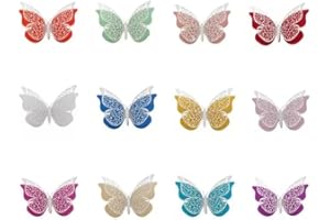 WHSCwp 12PCSDouble layer butterfly 3D butterfly wall sticker, double layer butterfly wall sticker, bedroom, wedding, party, gold butterfly decoration (silver)