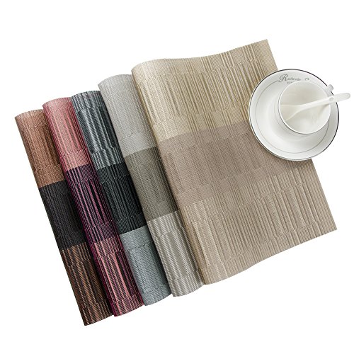 Top Finel umweltfreundlich Bambus PVC Platzmatten-Set Tischsets Platzdeckchen Tischmatte dekorativ Unterlage 30×45 cm 8er Set Braun und Schwarz - 5