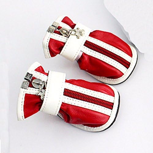 4pcs Pet shoes _ autumn and winter sports shoes pet boots pet shoes dog shoes slip waterproof,No. 1: 4.5*3.6cm,gules