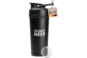 ShakeNext® Edelstahl Shaker [NEUEINFÜHRUNG] - Trinkflasche mit Mixball 700ml, Fitness und Protein Shaker mit auslaufsicherem Druckverschluss, patentiertes Design (Schwarz)
