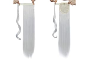 SEGO Extension Coda Capelli Clip Coda di Cavallo Finta Ponytail Extensions Hair Sintetici 58cm-lisci Grigio Argento