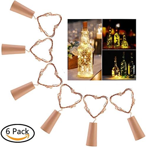 Bottle Lights,GSY Cork Lights for Bottle 6 Pack 6.5ft 20 LED Bottle Lights Battery Powered Starry String Lights for DIY Party Christmas Halloween Wedding(Warm White)