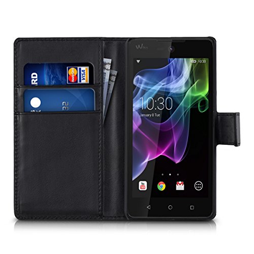kwmobile Funda para Wiko Rainbow Lite - Wallet Case plegable de cuero sint  tico - Cover con tapa tarjetero y soporte en negro