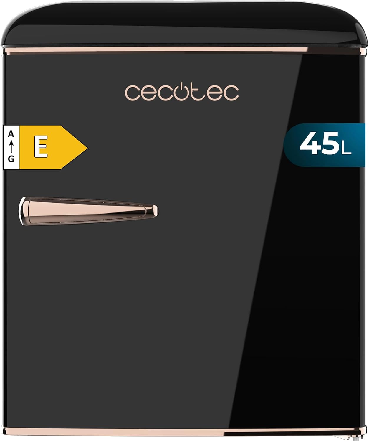Cecotec Nevera Pequeña Frigorífico Retro Sobremesa 45L Bolero CoolMarket TT Origin 45 Black E. 55cm de Alto y 44,7cm de Ancho, Clase Energética E, Icebox y Tirador Cromado, Negro