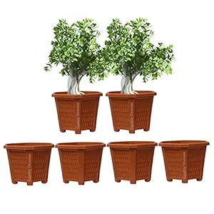 EQUALITY OVERSEAS Gardening Flower Pots Hexagonal 29 cm * 34 cm Garden Plastic Planters in Terracotta Color Plant Container Pack of (6)