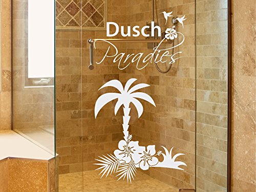 Glasdekor Fensterfolie Duschkabine für Badezimmer Palme Blumen Spruch (104x57cm)