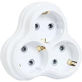 3l&uuml; Golyat Fiş, &Uuml;&ccedil;l&uuml; Topraklı Priz Duvar Tipi &Ccedil;oklayıcı Fiş, 16A 250 Volt, Max 3600 Watt (Beyaz)