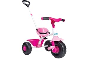 FEBER Baby Trike Pink, Triciclo para Niños con Estructura Metálica y Cinturón de Seguridad, 2 Posiciones, Silla de Empuje y Triciclo con Pedales, De 1 a 3 Años, Color Rosa, Famosa, 800012811