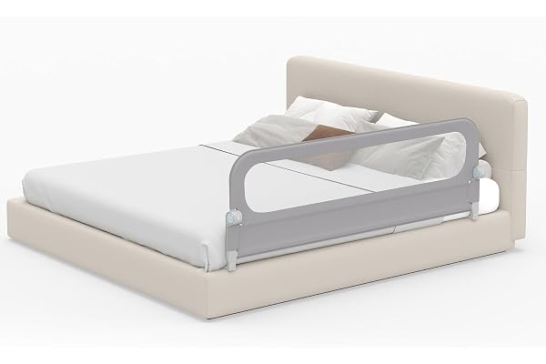 COSTWAY Barrière de Lit Enfant avec Sangles en Y, Barrière de Sécurité Pliable, Hauteur Réglable, Housse Amovible en Tissu Oxford, Maille Respirante, Base en U Robuste, Boucle (178x60cm,Gris)