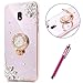 Produktbild Galaxy J7 2017 Schutzhülle Transparent TPU,Galaxy J7 2017 [EU-Version] Hülle Glitzer,Hpory Fashion Luxus Glänzend Glitzer Bling Kristall Blumen Muster Goldener Kreisring Rotierendem Ring Fingerhalterung Ständer Halter Überzug Sparkle Pailletee Bling Strass Diamanten Crystal Clear Transparent TPU Silikon Perfekter Hülle für Mädchen Frauen Silicone TPU Protector Bumper Anti-Staub Anti-Kratzer Telefon Tasche Handytasche Schutzhülle für Samsung Galaxy J7 2017-(Silber)