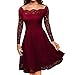 Produktbild Lange Kleid Damen, Sunday Hochzeit Freizeit Täglich Frauen Vintage Schulterfrei Spitze Formale Abend Party Kleid Langarm Kleid Alle Jahreszeiten Elegant Solide Kleid (Weinrot, L)