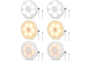 Tailcas Motion Sensor Lights Indoor, Two-Color Upgrade (Cold White/Warm White), USB Rechargeable LED Night Light with Auto/On/Off Modes, with Removable Magnet Sheet Stick-On Cupboard Lights, 6 Pack…