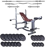 ScSPORTS Hantelbank mit verschiedenen Hantelsets Trainingsbank Curlhantel Langhantel Kurzhantel Gewichte