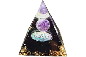 DOMYBEST FR Domybest Pyramide Orgonite Orgone Pyramide Cristal Générateur d'énergie Pyramide Améthyste Ornement Artisanat Guérison Reiki Chakra Méditation Yoga Décoration de Table 5cm