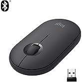 Logitech M350 Pebble Kablosuz Mouse, Bluetooth veya USB Bağlantı, Sessiz, Modern Tasarım, 18 Ay Pil &Ouml;mr&uuml;, Siyah