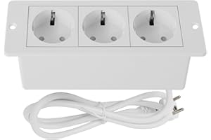 BTSTIL Blat wpuszczany, 3-krotne gniazdko stołowe, kabel 1,8 m, podtynkowe, blat roboczy do biura, kuchni, blatu roboczego (3 AC-białe)