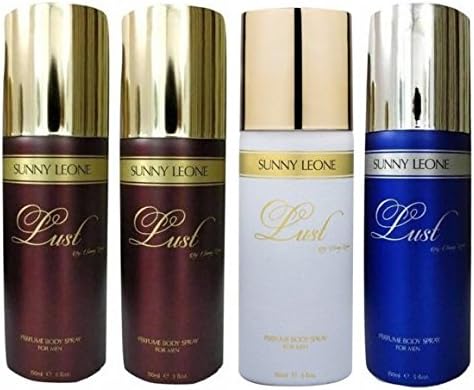 Sunny Leone Two Lust Brown and One Lust White and One Lust Blue Perfume Body Spray Combo for Men (Pack of 4)